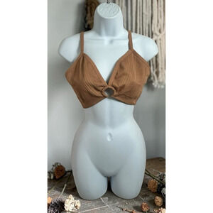 Aerie Tan Seamless Plunge Bralette Sz XL Ring Stretch Adjustable Straps New